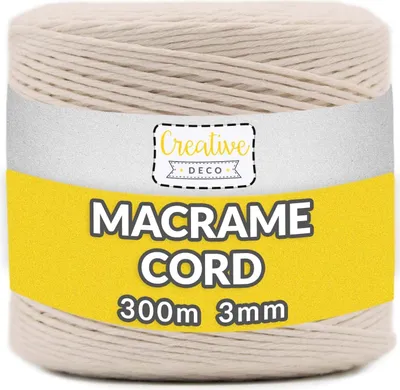 Produktbild von Creative Deco 300m Beige Makramee-Garn Baumwoll-Kordel Baumwoll-Schnur | 985 Fuß | 2-3 mm Dicke 15-lagig Schnur | Große Rolle Naturliche Stark | Perfekt für Basteln, DIY, Handwerk & Stricken