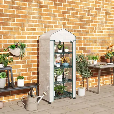 Produktbild von SUGIFT Folien-Gewächshaus mit 4 Regalfächern, Mini-Gewächshaus, Frühbeet, UV-beständige 140 g/m² PE-Folie, Weiß | 69 x 50 x 165 cm | Stahl | Rolltür