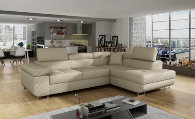 Produktbild von Ecksofa Schlafsofa SARRA in Stoff Jarell Hellbeige Ottomane Rechts