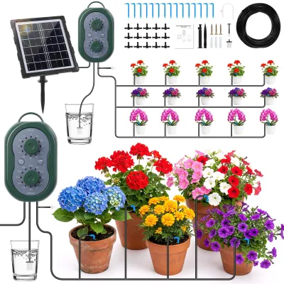 Solar-Bewässerungssystem mit Timer, 15 Tropfern, 15 m Schlauch