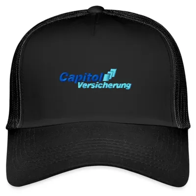 Produktbild von Spreadshirt Stromberg Logo Capitol Versicherung Gestickt Trucker Cap, One size, Schwarz/Schwarz