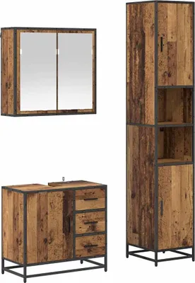 Produktbild von Badezimmermöbel-Set mit Schubladen 3 pcs Altholz Holzwerkstoff