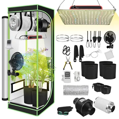 Produktbild von Bettizia Growbox Komplettset,Indoor Gewächshaus mit 100W LED Vollspektrum Dimmbar, Carbon-Filter, Ventilator, Anzuchtzelt, Zuchtzelt,60x60x140