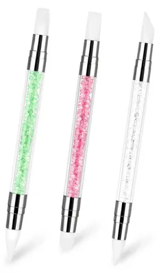 Produktbild von 3 Stück Silikon Nagel Pinsel Set Doppelköpfe Nagelkunst Werkzeug Weiß, Rosa, Grün