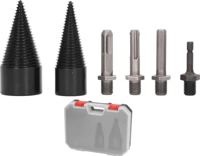 Obrázok produktu pre 6 vrtákov na štiepanie dreva, 32 mm, 42 mm, odnímateľný, robustný štiepací kužeľ so 4 rukoväťami na kempovanie