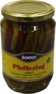 Produktbild von Sofko Pfefferoni scharf Pepperoni Chillis Hot eingelegt 720ml