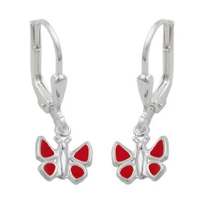 Produktbild von Ohrbrisur Ohrhänger Ohrringe 22x7mm Schmetterling rot lackiert Silber 925 silber 22x7mm