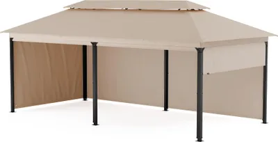 Image de Blumfeldt Grandezza Cortina Tonnelle de Jardin Extérieur 3x6 m - Armature Acier, Toit & Panneaux Latéraux Enroulables, Résistant aux Intempéries, Beige