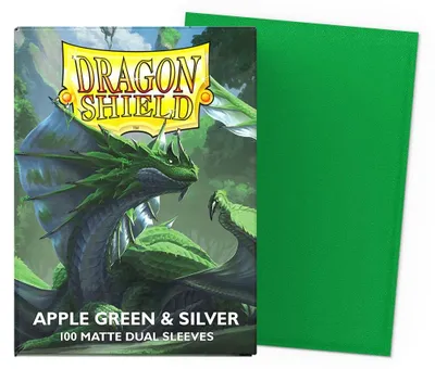 Produktbild von Dragon Shield Standard Size Dual Matte Sleeves - Apple Green & Silver (100 Sleeves)
