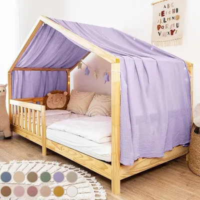 Produktbild von Hausbett Himmel [in 12 Farben] Betthimmel Hausbett aus 100% Baumwolle Musselin - Stoffhimmel für Hausbett Deko Mädchen & Jungen - Himmel für Hausbett Kinder - Bett Vorhang Kinderbett