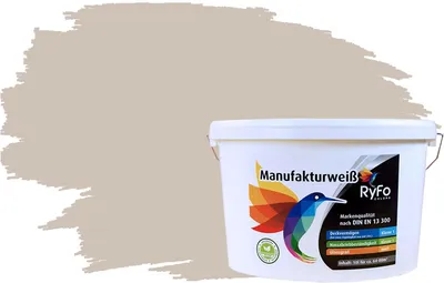 Produktbild von RyFo Colors Bunte Wandfarbe Manufakturweiß Kaschmirgrau 10l - weitere Grau Farbtöne und Größen erhältlich, Deckkraft Klasse 1, Nassabrieb Klasse 1