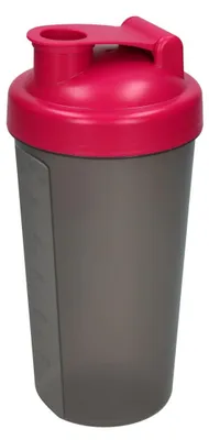 Obrázek produktu pro Šejkr 600 ml "Protein" - Tělocvičný šejkr na proteinové a sportovní nápoje - včetně odnímatelného sítka a praktické stupnice - snadno se čistí - bobulově/průsvitně šedý
