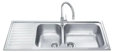 Immagine prodotto di Lavello incasso semifilo 2 vasche e gocciolatoio sinistro 116x50 Smeg LGM116S inox