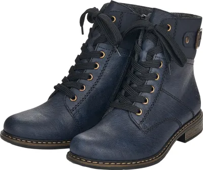Produktbild von Rieker Damen Stiefelette Schnürboot messingfarbene Details Schnalle 71242, Größe:39 EU, Farbe:Blau