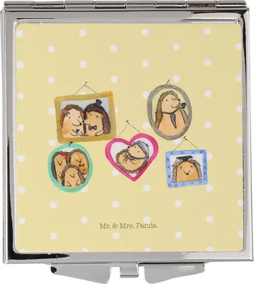 Produktbild von Mr. & Mrs. Panda Schminkspiegel Igel Familie - Gelb Pastell - Geschenk, Kleiner Spiegel, Taschenspiegel, Bilder, Reise Kosmetikspiegel, Bruder, Papa, Muttertag