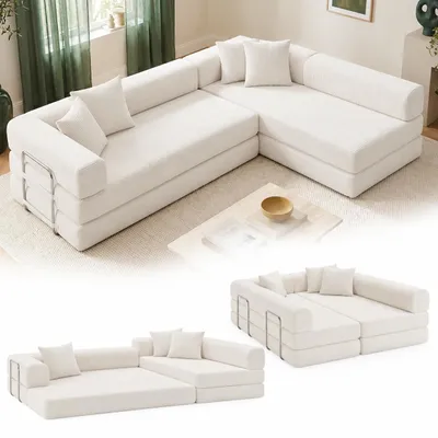Produktbild von PiXELPiLOP Modulares Schlafsofa,Klappsofa, Ausklappbar Zum Schlafsofa/Bodensofa, 7 in 1 Klappbares Polstersofa, Vakuumverpackt, L-Form