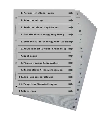 Produktbild von europrotokoll Ordnerregister für Personal, durchdachtes Register für DIN A4 Ordner, Personalordner, Mitarbeiterordner für Arbeitgeber, lichtgrau