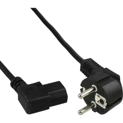 Produktbild von InLine Netzkabel, Schutzk. gew. / Kaltgerätest. C13 links abgew., schwarz, 0,5m, 0,5 m, Netzstecker Typ F, C13-Koppler