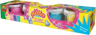 Produktbild von SES Creative 00466 Knete Glitzer Set – 4x90gr Funkelnde Spielknete für Kinder, Knetmasse, Blau, Pink, Violett, Gelb, Kind, 4 Stück(e), 4 Farben, 2 Jahr(e)