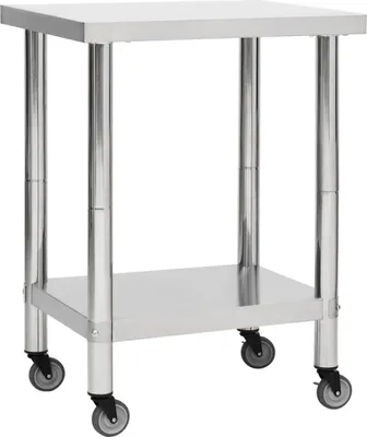 Produktbild von DELUKE® Edelstahl Arbeitstisch mit Rollen BEWO 80x30x85cm, Edelstahl Gastro-Tischwagen Arbeitsfläche Gastro-Küchentisch Servierwagen mobil