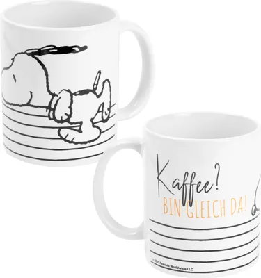 Produktbild von The Peanuts Tasse Snoopy - Kaffee? Bin gleich da! Kaffeetasse Becher Kaffeebecher aus Keramik Weiß 320 ml