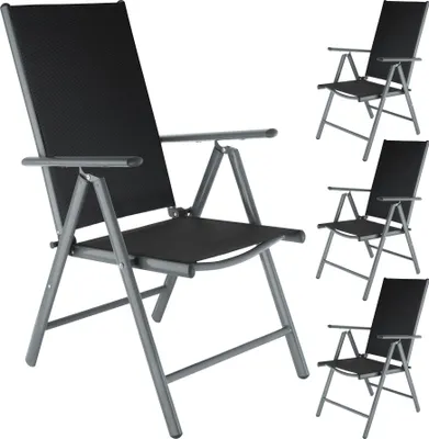 Produktbild von Tectake Marilena Klappbarer Gartenstuhl, Anthrazit, Aluminium & Textilene, max. 110 kg, Hohe 7-fach verstellbare Rückenlehne, Leicht & Stabil, Pflegeleicht