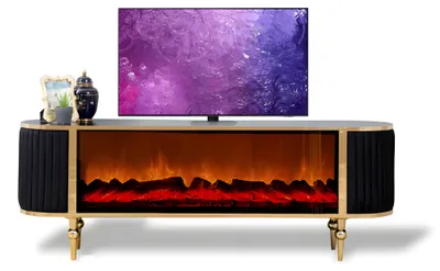 Immagine prodotto di Mobile TV artistico con effetto camino Illuminazione a LED Lati decorativi in tessuto