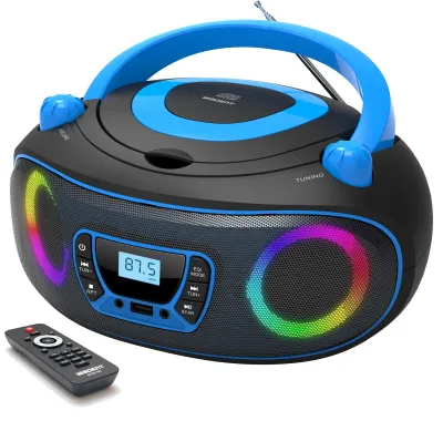 Zdjęcie produktu dla Przenośny odtwarzacz CD stereo z radiem FM, Bluetooth, portem USB i wejściem AUX