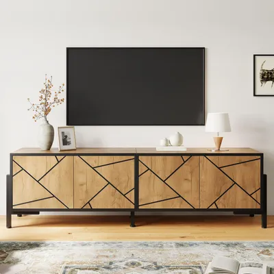 Produktbild von TV-Schrank Lowboard 4 Türen Geometrisches Design Natur Schwarz 153 x 40 x 50 cm