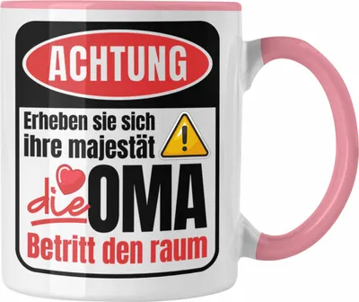 Produktbild von Trendation - Oma Tasse Geschenk Lustiger Spruch Geschenkidee Beste Oma Die Oma Betritt den Raum (Rosa)