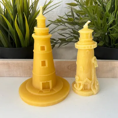 Produktbild von Bienenwachskerze Leuchtturm 2er Set 11 und 10 cm – zwei Bauformen reines Bienenwachs