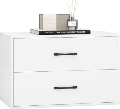 Image de COSTWAY Commode à 2 tiroirs, armoire à tiroirs empilable, sideboard en bois, armoire de rangement Commode à tiroirs 60 x 34 x 38 cm (Blanc)