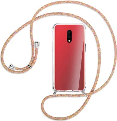Produktbild von Handykette Backcover-Schutzhülle mit Band (Metall silberfarben) für OnePlus 7 - Rainbow