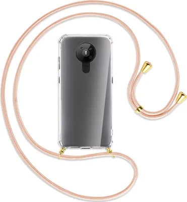 Produktbild von Handykette Backcover-Schutzhülle mit Band (Metall goldfarben) für Nokia 5.3 - rose peach
