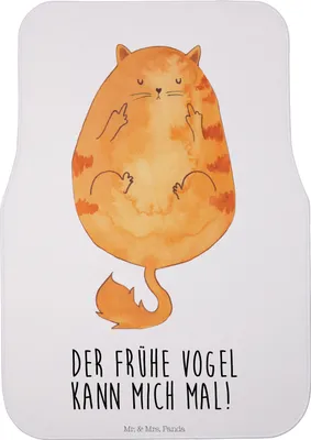 Produktbild von Mr. & Mrs. Panda Auto Fußmatte Katze Frühaufsteher - Weiß - Geschenk, Kaffee, Teppich, Tiger, Katzen, Kfz-Fußmatte, Verschlafen, Automatte, Kater, Auto-Fußmatte, Genervt