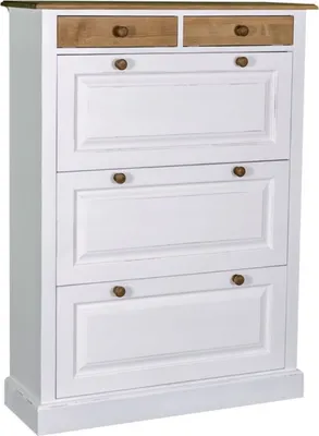 Produktbild von Casa Padrino Landhausstil Schuhschrank Antik Stil Weiß / Naturfarben 103 x 35 x H. 140 cm - Landhausstil Möbel