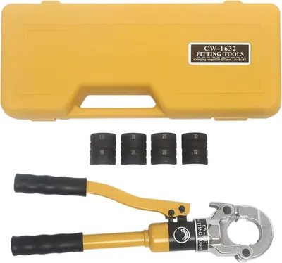Image de Pince à sertir - Outil de sertissage manuel - Embouts de 16/20/25/32 mm - Pour tubes en PEX, en aluminium composite et en acier - Acier Cr40 - Manche droit - Jaune