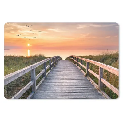 Produktbild von MuchoWow® Schreibtischunterlage Sonnenuntergang - Meer - Weg - Gras - Düne - Vögel 60x40 cm - XXL Mauspad - Großes Mauspad