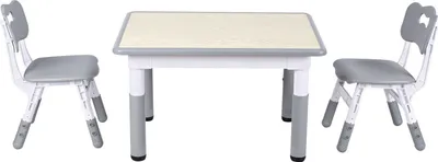 Produktbild von Eikuavons Kindertisch mit 2 Stühlen, höhenverstellbar, 80 x 60 cm, Grau Holzoptik