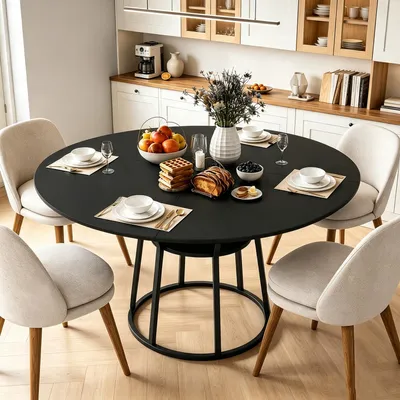 Produktbild von INONEFT Esstisch Rund, 120 cm Esstisch, für 4-6 Personen, Esszimmertisch mit Holzplatte und Metalltischbeine, Schwarz