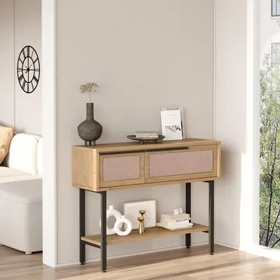 Immagine prodotto di Tavolo consolle 'Kvænangen' 100x30x76 cm look rovere/rattan