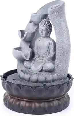 Produktbild von Buddha Zimmerbrunnen - Tisch-Wasserfall - LED-Beleuchtung - Lotus-Basis - Leises Entspannendes Geräusch - Harz - Netzbetrieb - Grau