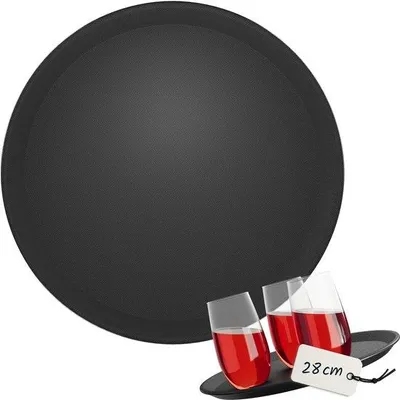 Produktbild von Unyqoos® Antirutsch-Serviertablett rund 28 cm – schwarz, robustes Kunststoff-Tablett für Gastronomie, Café und Zuhause