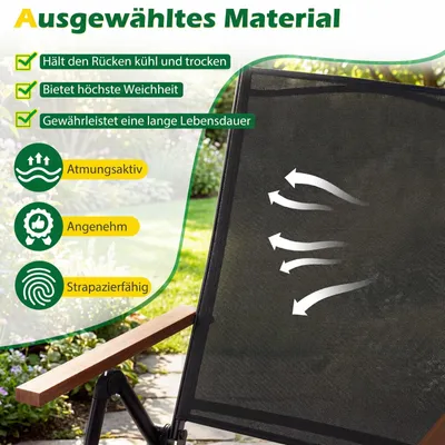 Produktbild von KOMFOTTEU 2er Set Gartenstühle klappbar, hochlehner Klappstuhl mit 5-Fach verstellbar & Armlehnen, Balkonstuhl aus atmungsaktivem Teslin-Gewebe für Garten Balkon Terrasse,blastbar bis 150 kg, Keine Montage erforderlich
