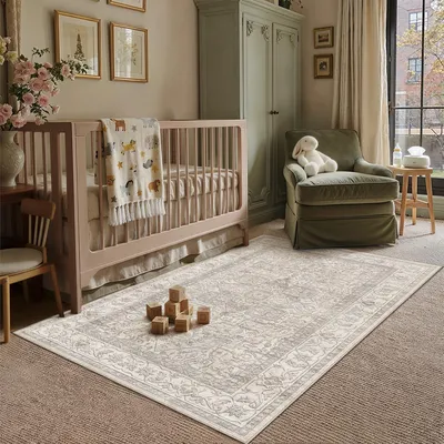 Vintage Beige Teppich 120x170 cm, maschinenwaschbar, rutschfest