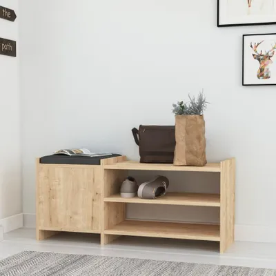 Immagine prodotto di Panca scarpiera con anta e ripiani Sunno rovere 100x35x44