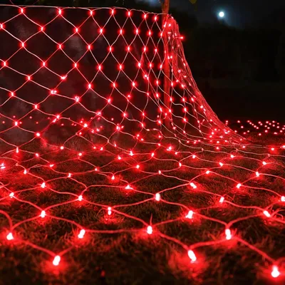 Produktbild von 1.5X1.5M 96LED Lichternetz 8 Modi Lichterkette Innen Lichtervorhang Weihnachtsbeleuchtung für Büsche Garten Weihnachten Halloween Balkon, Rot