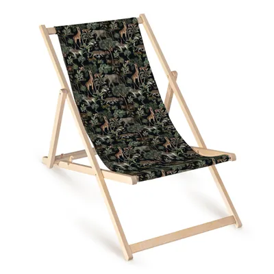Obrázek produktu pro Skládací dřevěné lehátko „Dark Jungle“ – zahradní židle, relaxační křeslo, lehátko, balkon, terasa, tropický motiv