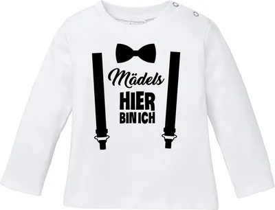 Produktbild von Baby Langarmshirt Babyshirt Mädels hier bin ich lustig Spruch Jungen Moonworks® weiß 56/62 (1-3 Monate)