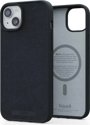 Produktbild von Njord Collections Suede Comfort+ Handyhülle, Kompatibel mit iPhone 15 Plus, Hergestellt aus Recyceltem/Nachhaltigem Material, 2M Fallschutz, Mag Kompatibel, Schwarz